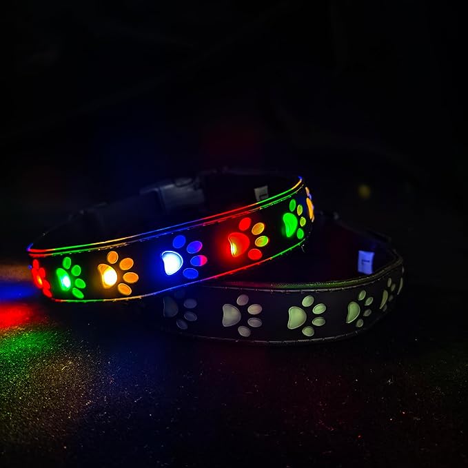 Subversive USB-C led Light up Dog Collar,Star Running LED Design Comfortable and Soft Material,Multicolored Lighting (PW-Black, S(7.87-11.8"))
