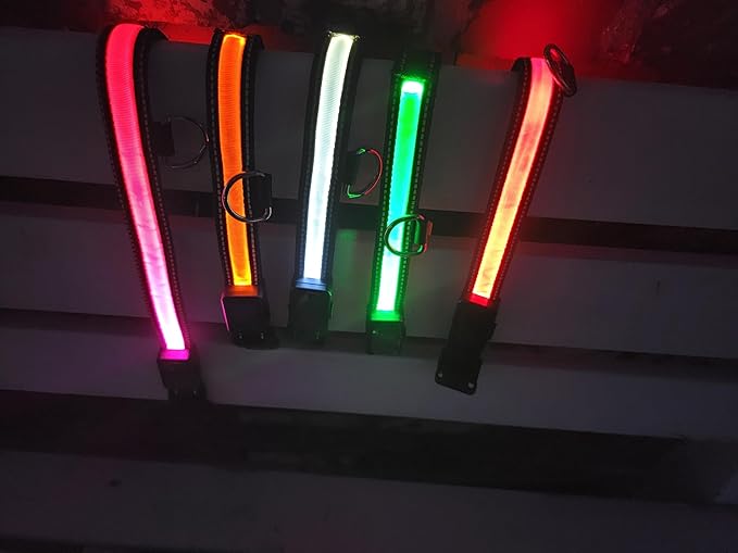 LED Dog Collar and Leash Light USB Rechargeable Color Changing, Glow in The Dark Dog Collars and Leash Waterproof (Pink, Collar Large + Leash)