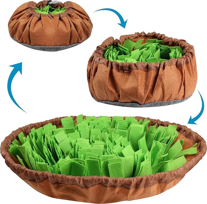 Snuffle Mat for Dogs Sniffing Feeding Mat, Durable Interactive Dog Puzzle, Sniff Mats for Large Medium Small Breed Dog Pet, Feeding Bowl Dog Anti-Slip Nose Work Spliced Training Mat Foraging, Green