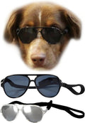 G010 Dog Pet Costume Prop Aviator Sunglasses Medium Breeds 20-40 lbs (2-Pack Black+Crystal Clear-Mirror)