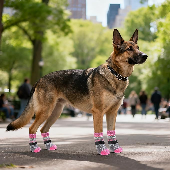 KOOLTAIL Dog Socks to Prevent Licking Paws for Hardwood Floors Anti Slip, Winter Warm Pet Boots&Paw Protector with Grippers, Double Sides Puppy Shoes Booties for Small Medium Large Senior Dogs