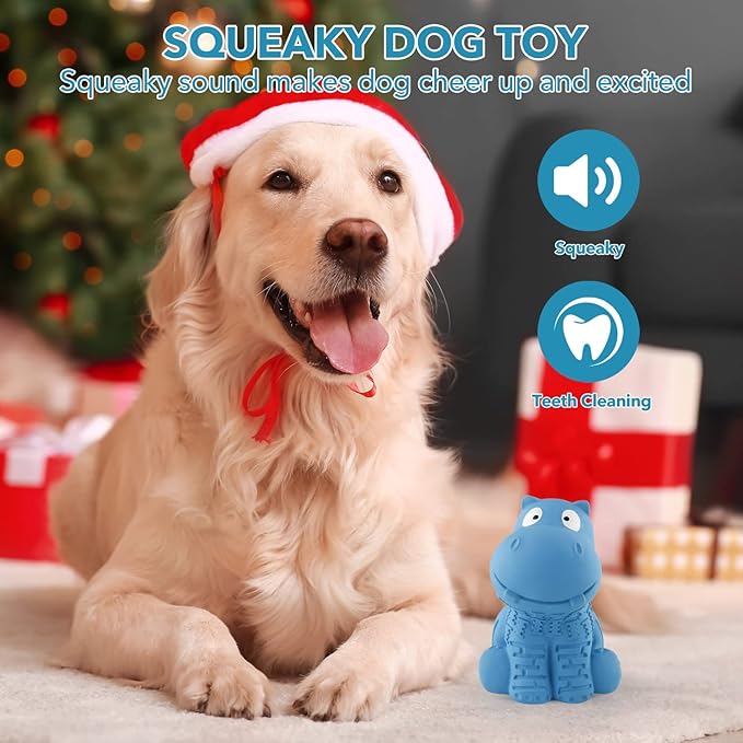 petizer Indestructible Squeaky Dog Toy for Aggressive Chewers - Durable, Natural Latex Toy for Small, Medium, Large Dogs - Blue Hippo