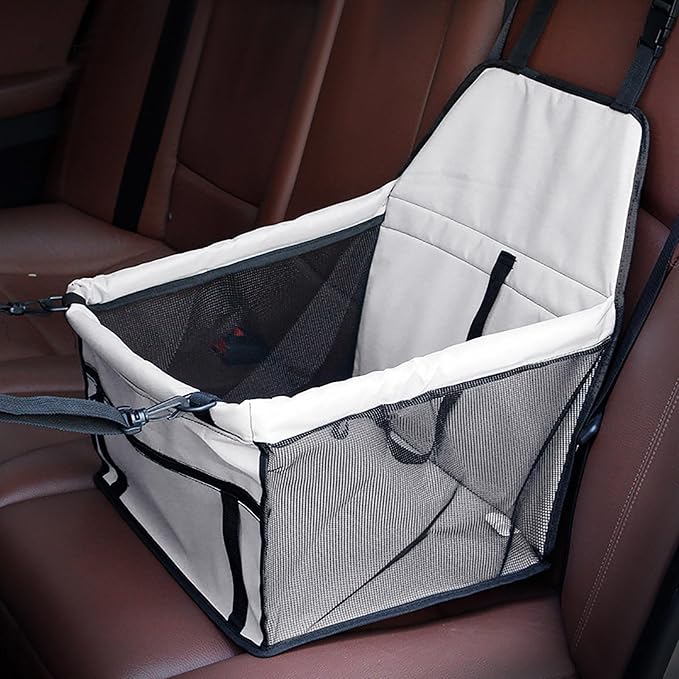 Pet Car Booster Seat for Small to Medium Pets with Reinforced Safety Structure Easy Install Travel Carrier Breathable Waterproof Pad Shortened Leash Belt Loops Secure Comfortable Vehicle (White)