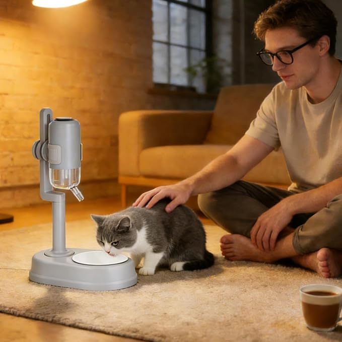 Genérico Water Dispenser for Cats – Adjustable Height Drinker – 750 ml – Non-Drip Standing Drinker for Pets – for Small Animals, Hamster, Squirrel, Hedgehog and