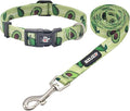 azuza Dog Collar and Leash Set, Fun Avocado Patterns on Nylon Collar and Matching Leash, Large Dog Collar for Medium Dogs