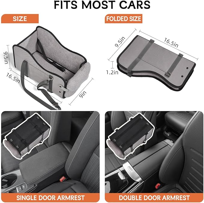 Center Console Dog Car Seat,Pet Puppy Car Seat,Middle Console Dog Armrest Booster Seat for Small Dogs(Gray)
