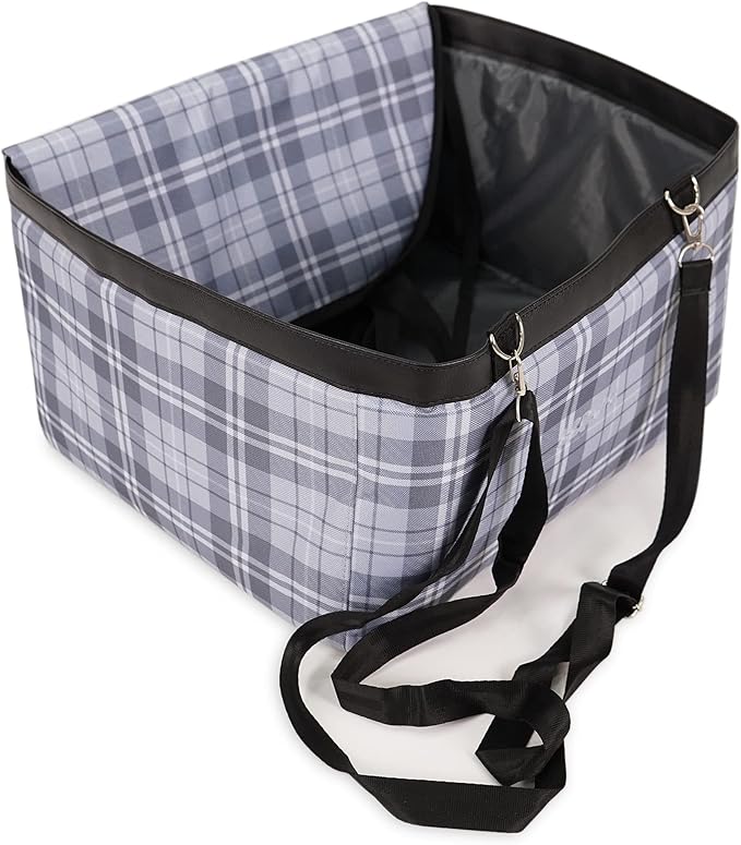 SUSSEXHOME Pets Water and Stain Proof Dog Car Seats for Small Dogs - 15.75 x 12.6 x 9.85 Inches Dog Booster Seat with Removable, Adjustable Fastening Straps - Gray-Tartan