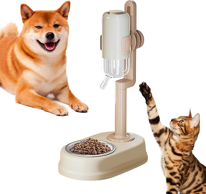 Pet Automatic Feeders - Food Water Bowl Set, No-Drip, Easy-Clean | Dog Cat Small Animal Feeder for Continuous Meals, Hydration Management, Indoor Outdoor Use