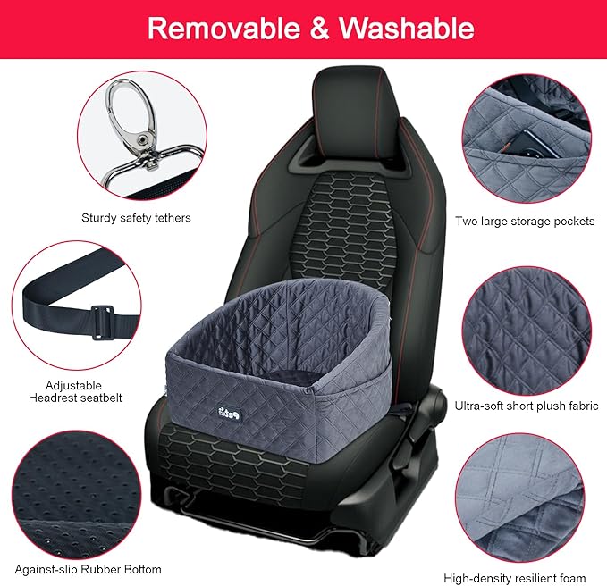 Dog Car Seat Boosters, Detachable Pet Travel Bed, Dog Car Bed Back Seat Booster, for Puppy Kitten Automotive Truck SUV Home Indoor Long Driving Road Trip