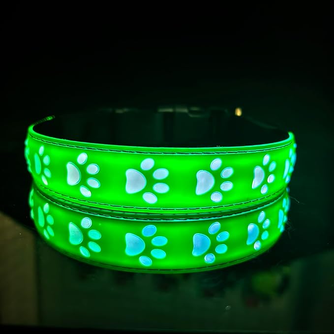Subversive USB-C led Light up Dog Collar, Subversive 3D Cross Design Comfortable and Soft Material,Multicolored Lighting (PAW-Green, M(15.7-19.7"))