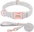 Fashion Personalized Dog Collar Custom Nylon Dog Collars Engraved Name ID Adjustable for Small Medium Large Dog Chihuahua Grey Collar Leash L
