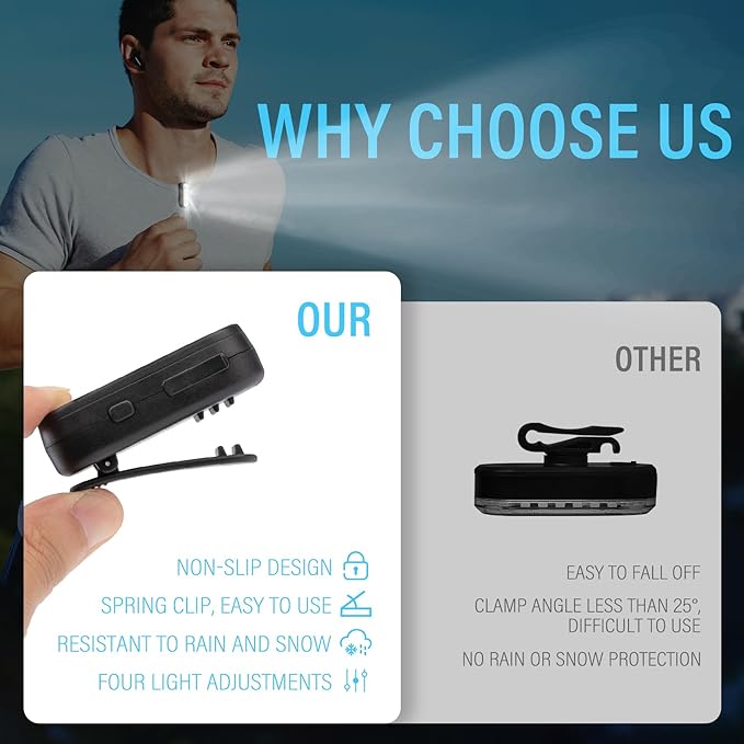 Yaklim Running Light, 2 Pack Clip on Flashlight for Runners Rechargeable Safety Lights for Walking at Night Hands Free Emergency LED Flashlight Work Light Warning Flashing Camping Hiking Walking Dog