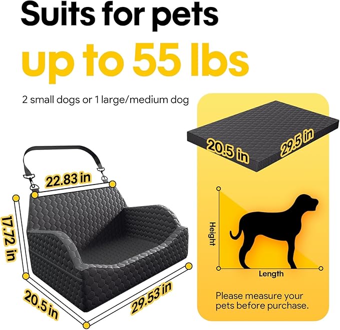 Dog Car Seat for Small Medium Dogs, Memory Foam Dog Booster Seat Elevated Cushion Seat for Dogs Under 55 lbs Pet Travel Bed