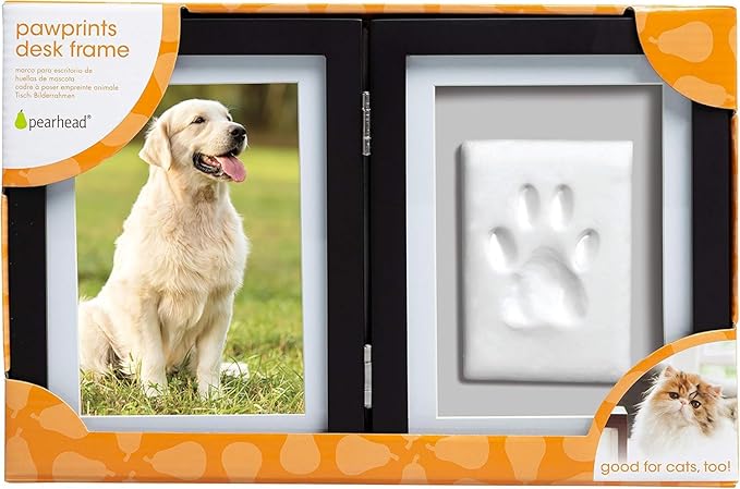 Pearhead Pet Paw Print Photo Frame With Clay Imprint Kit - Wooden Pet Paw Print Frame, DIY Memorial Keepsake for Cats and Dogs, No Mess Clay for Perfect Pawprints, Ideal Home Decor and Gift, Black