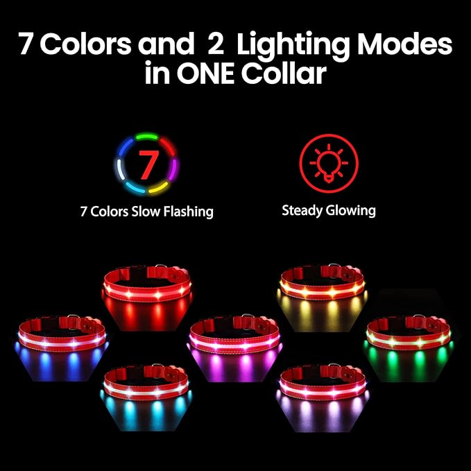 MASBRILL RGB Lighted Dog Collar - Flashing LED, Night Walking, Water-Resistant, Rechargeable for Small to Large Dogs