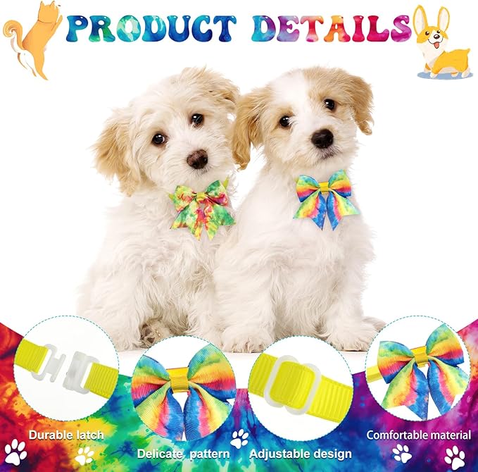 Wesiti 80 Pcs Dog Bows Ties for Small Dogs Assorted Pattern Pet Bowtie Collar Bows Cat Bowtie Collar Bowknot for Small Medium Puppy Pet Photography Grooming Party(Lively Style)