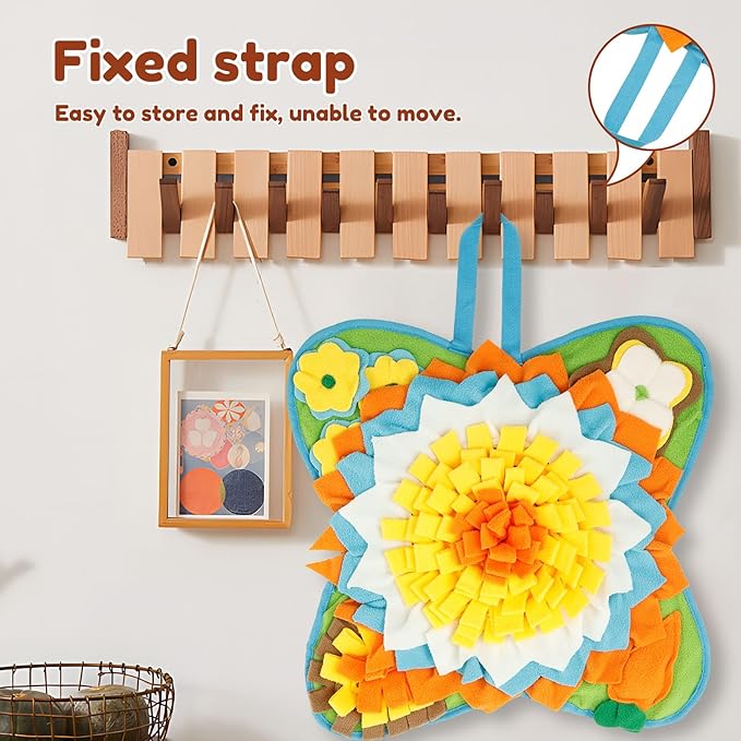 Snuffle Mat for Dogs Cats Rabbits, Plush Fabric Flower Shape Slow Eating Mat with Anti-Slip Bottom, 23.62 x 23.62 inch for Small & Medium, Rabbit Foraging Mats, Relieve Anxiety