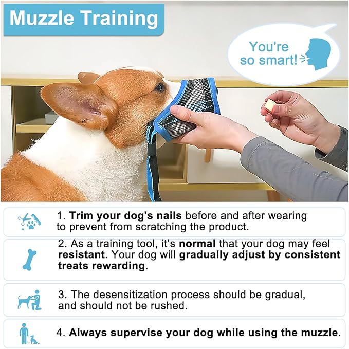 LUCKYPAW Dog Muzzle, Mesh Muzzle for Large Medium Dogs, Soft Mouth Cover to Prevent Biting Chewing, Drinkable Breathable Adjustable Puppy Mouth Guard(XXL, Baby Blue)