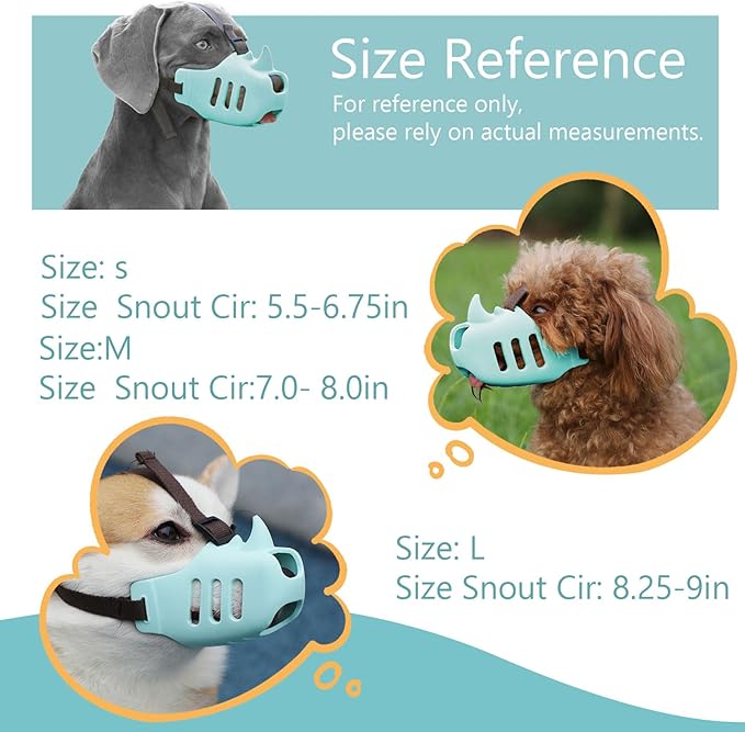 NACOCO Anti Bite Dog Muzzle - Dog Soft Mouth Rhino with Adjustable Strap Covers Breathable Silicone Cage Pet for Biting Chewing Small Medium (Blue Rhino, L)