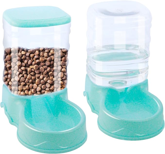 2 Pack Automatic Cat Feeder and Water Dispenser Self Feeding Replenish Eating Bowl Storage Container for Cats Small Dogs Pets Gravity Feeder and Waterer Set Dog Cat Pet Food Bowl 3.5 L