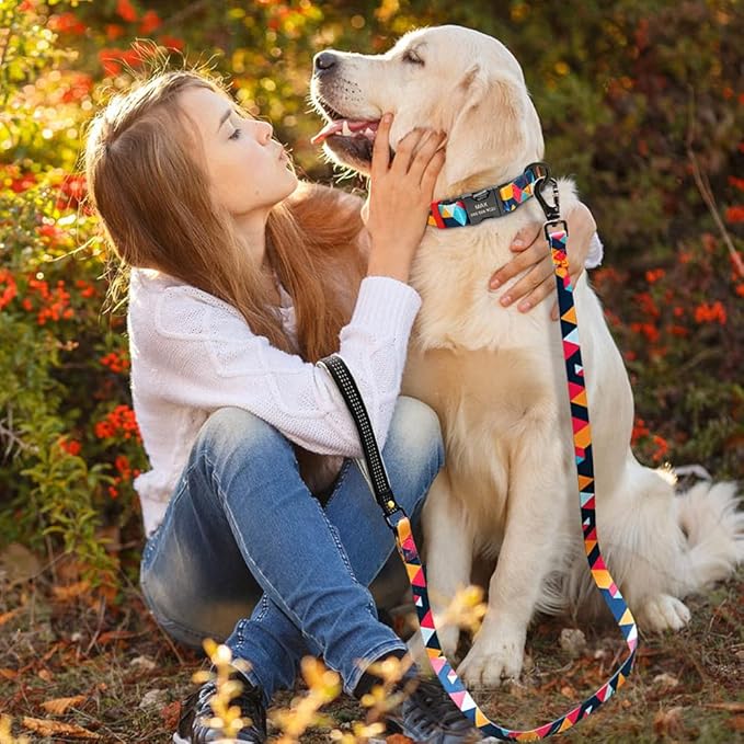 Nylon Dog Collar Leash Set Soft Personalized Dogs Collars Lead Padded with Safety Buckle for Small Medium Large Dogs Pet Pitbull Orange S