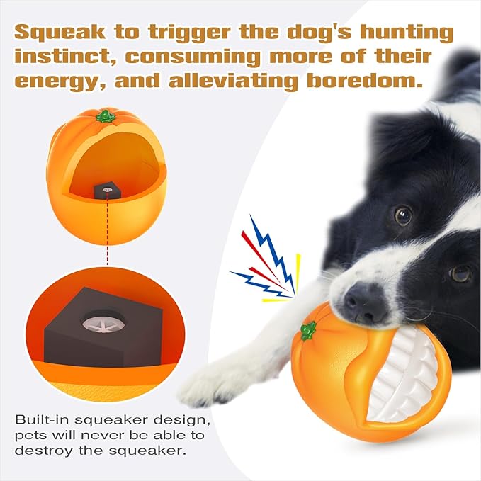Large Size Orange Squeaky Dog Toy for Medium/Large Dogs Breed Aggressive Chewers Durable Bouncy Squeak Ball Christmas & New Year Gift