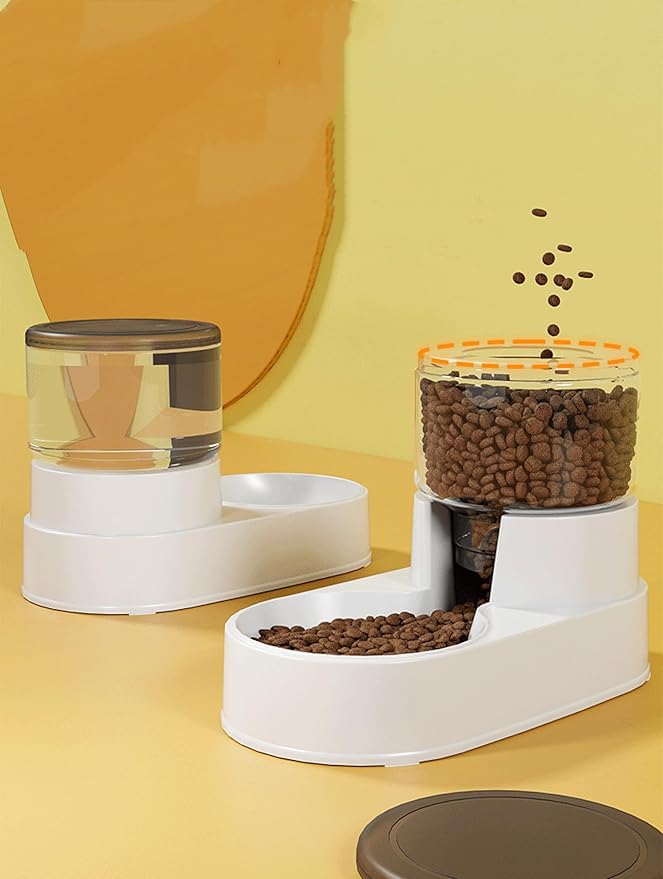 Transparent pet Dog Food Bowl Double Bowl cat Small and Medium-Sized Dog Automatic Drinking Water pet Supplies Feeder Gray