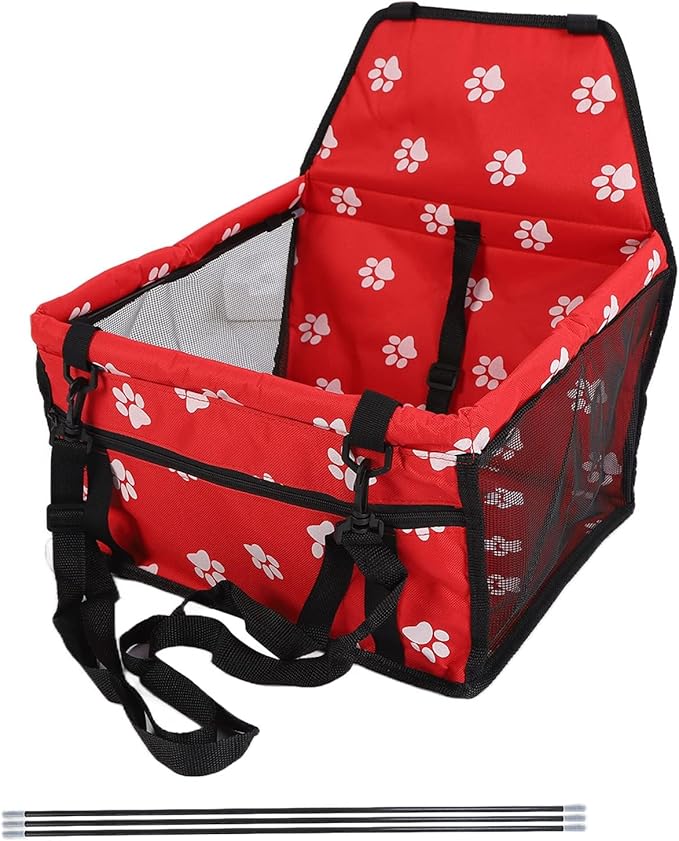 Small Dog Car Seats, Portable Puppy Dog Car Carrier, Folding Pet Car High Back Booster Seats with Adaptable Straps for Small Pets(44cm-Red)