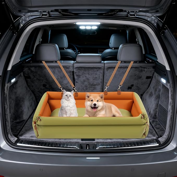 Dog Car Seat, Car Dog Bed for Medium/Small Dogs, Dogs Cars Bed with 2 Adjustable Slings and Thick Cushion for Cars, Trucks and SUVs (Green)