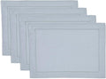 Solino Home Linen Cloth Placemats Set of 4-100% Pure Linen Hemstitch Dusty Blue Placemats 14 x 19 Inch - Classic Hemstitch Table Place Mats for Winter