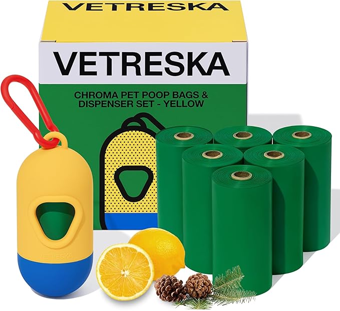 VETRESKA Dog Poop Bag with Dispenser, Leak Proof and Extra Thick Pet Waste Bags for Dog Walking and Cat Litter, Citrus Bloom & Cedar Scented, 105 Count