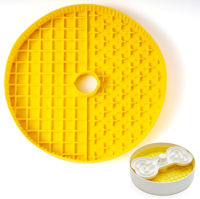 Puzzle Feeder Insert, Transform Your Dog's Bowl to Slow Feeder, 6 Cup 9.8 Inch Yellow