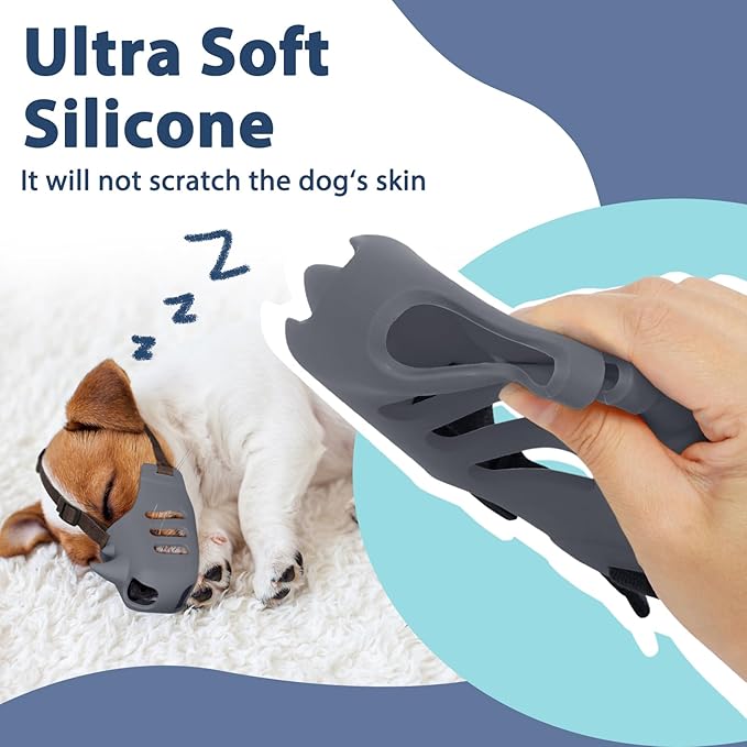LUCKYPAW Dog Muzzle Soft Muzzle for Small Medium Dog Poodle Dachshund Silicone Cage Mouth Cover for Biting Chewing Funny Rhino Mouth Guard with Adjustable Strap