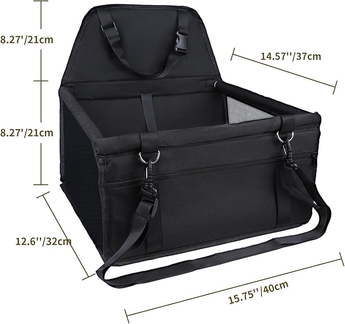 Dog Car Seat,Travel Carrier Dog Booster Cage,Breathable Car Seat for Dogs Design with Adjustable Seat Strap and Internal Foam,Travel Dog Car Seats Perfect for Small Dogs,Black