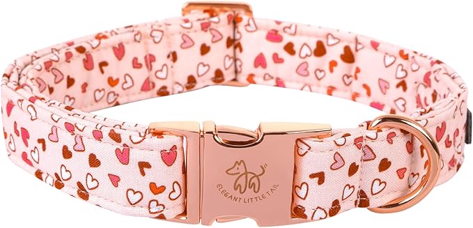 Elegant Little Tail Pink Heart Dog Collar, XL, Cotton, Unique Design, Hearts, Multiple Occasions, Large Dogs
