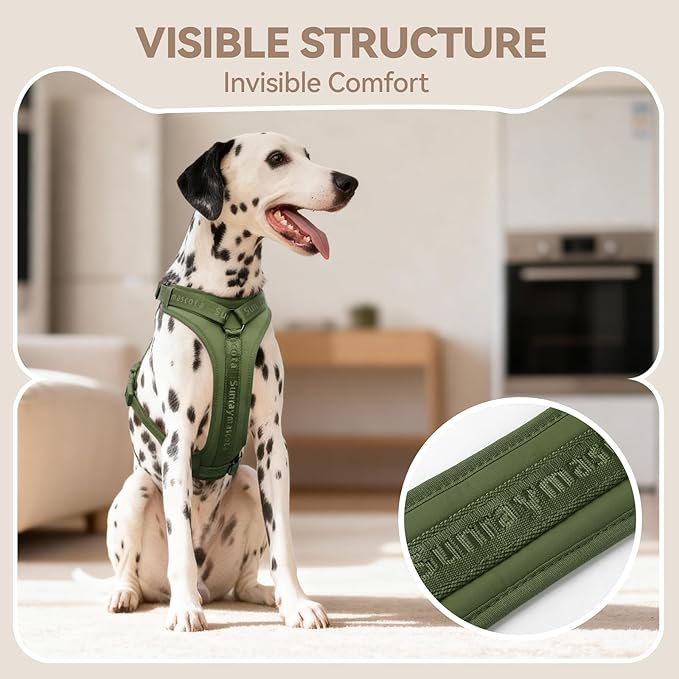 No Pull Dog Harness with Lycra, Three-Point Force Dispersion & 3D Padding, Adjustable Breathable Mesh for Small Medium Large Dogs(Misty Green,XL)