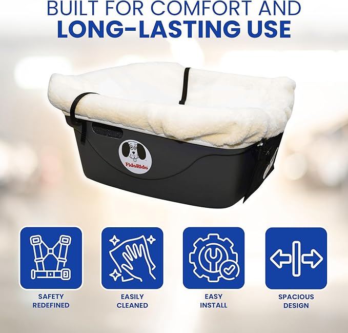 Fido Rido Dog Car Seat - Elevated Dog Booster Vehicle Seating, Safe and Comfortable, Sherpa Cover, and Safety Straps, Easy to Install, Car Seat for Cats, Great for Small to Medium Pets