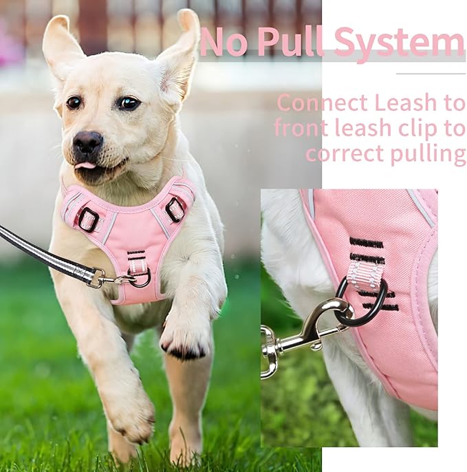 HEELE Dog Harness, No Pull Adjustable Padded Reflective Harness for Small Medium Large Dogs with Handle for Walking Training, Pink, M