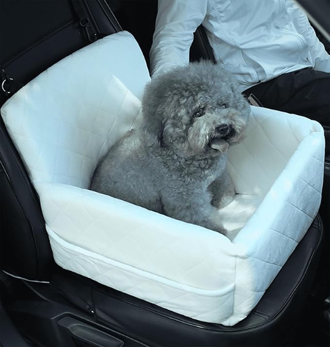 Ultra-Soft Fabric Dog Car Seat,Detachable Washable Puppy Car Bed,Portable Dog Booster Seat,Storage Pockets,Safety Belts, for Small Dogs up to 17 lbs,A
