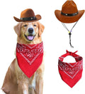 Dog Cowboy Hat & Bandana Scarf (Coffee, Adjustable, Large) - Cute Pet Apparel Costume for Dogs & Cats - Holiday Party Decoration & Surprise Gift