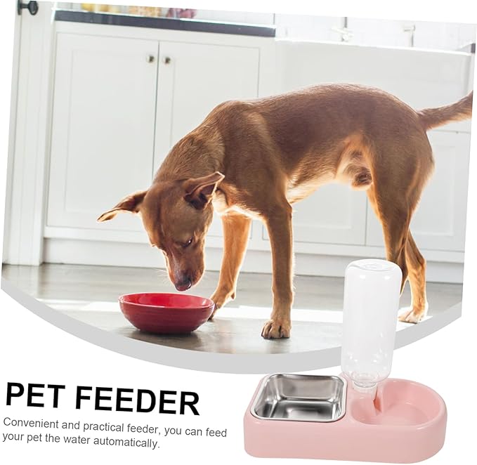 BESPORTBLE Pet Water Feeder Double Bowl System Material Pet Supplies for Cat and Dog Pink