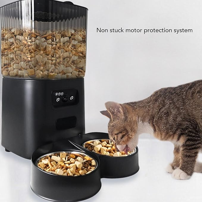 5L Automatic Cat Feeder, Large Capacity Pet Food Dispenser Button Control Timed Dog Feeders with Stainless Steel Bowl for Pets Cats Dogs (Dual Bowls)