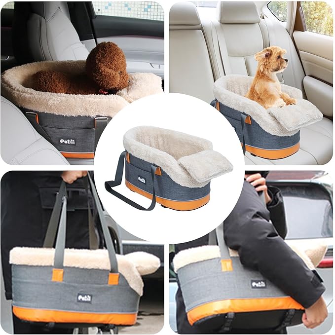 Pet Safety Portable Carrier Booster Seat Easy to Use Travel Carrier with Straps for Dogs Cats, Gray