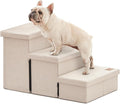 Love's cabin Dog Stairs for High Bed 18" H,Foldable Pet Stairs for Small Medium or Large Dogs Puppy with Storage for Bed or Couch, Cat Dog Steps Ramp with Zip up to 200 lbs(Beige,3 Steps no Condo)