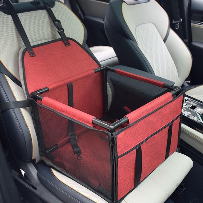 Ymiko Large Capacity Water Proof Dog Car Seat, Foldable, Portable Pet Car Seat, with Premium Oxford Fabric PVC Materials, for Travel, Indoor and Outdoor Use (Red)