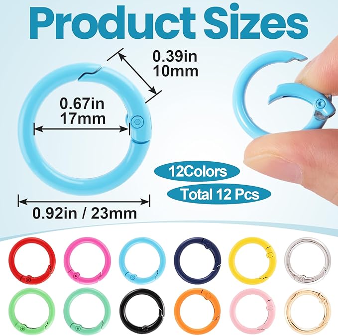 Spring O Rings,Round Spring Snap Keyring, Metal Carabiner Clips for Keychain Handbag Purse Dog