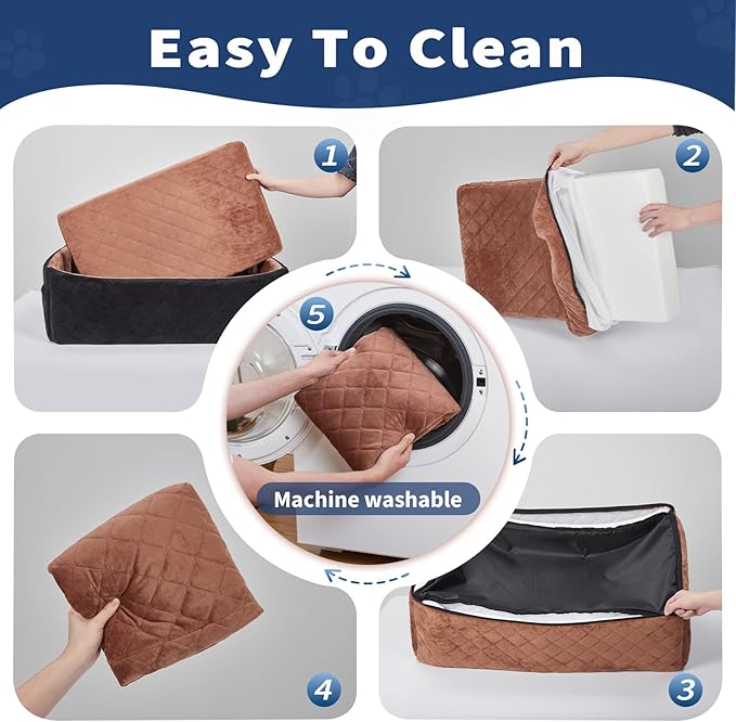 Dog Car Seat for Medium Large Dogs, Washable Pet Booster Bed with 2 Safety Leashes,4” Thick Plush Cushion for Backseat, Anti-Slip Base for SUV Sedan Truck Travel, Black+Dark Brown