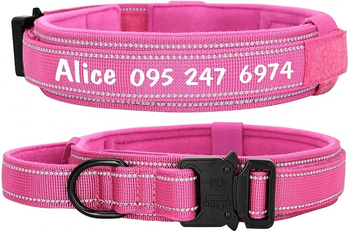 Personalized Large Dog Collar Military Tactical Dog Collar Custom Reflective Pet Collars for Medium Large Dogs German Shepard Rose L