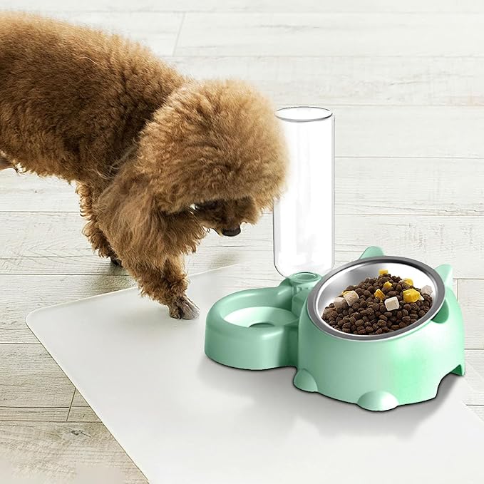 Cat Food and Water Bowl Set, Automatic Dog Dish Bowl with Water Dispenser, Removable Drinking and Eating Bowls, No-Spill Pet Feeder for Puppy, Medium Dogs & Cats (Green)