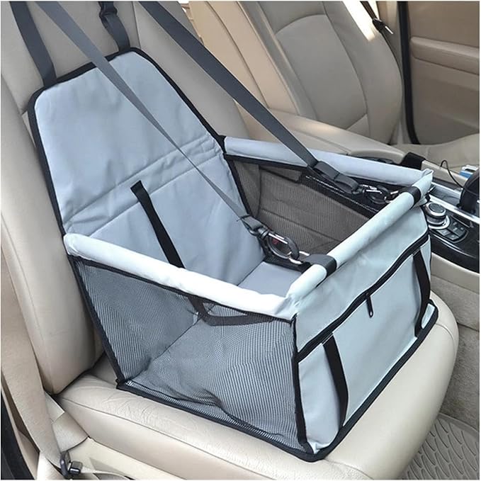 Small Dog Car Seat, Portable Puppy/Pet Car Booster Seat With Clip-in Harness And Mesh Window,Great For Small Pets(Light gray)